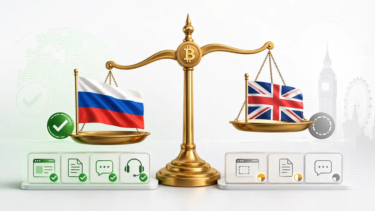 Символ сравнения уровней русской локализации биткоин-казино
