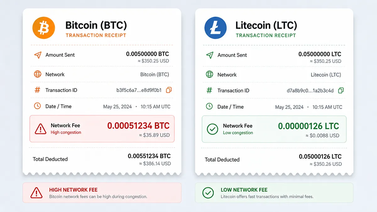 Сравнение сетевых комиссий Bitcoin и Litecoin/TON
