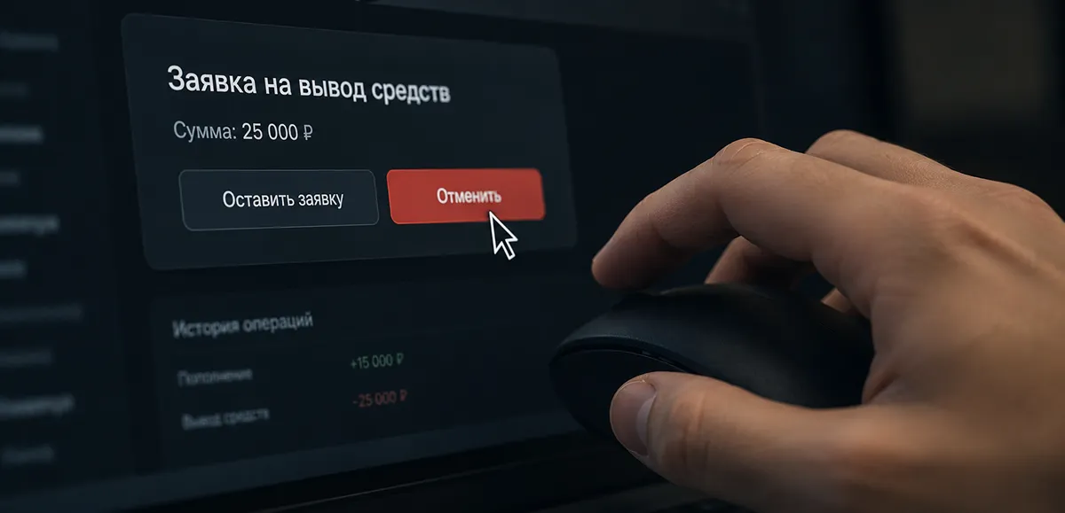 Символ соблазна отменить заявку на вывод