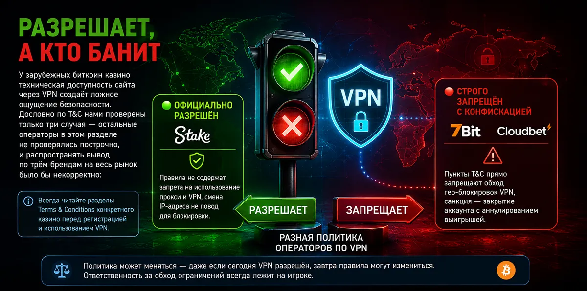 Символ разной политики VPN в зарубежных биткоин-казино