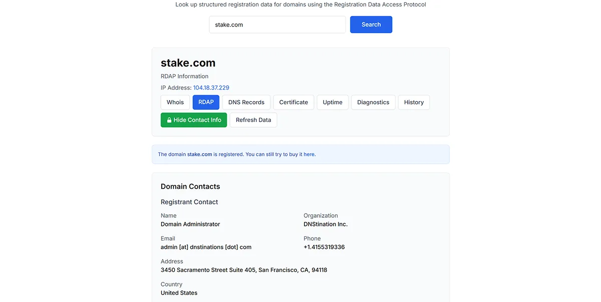 Проверки домена на публичном WHOIS-сервисе (например, whois.com) с полем Creation Date Проверка даты регистрации домена через WHOIS