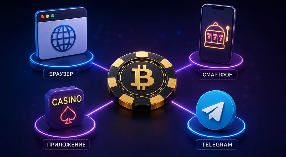 Символ разных каналов доступа к биткоин-казино