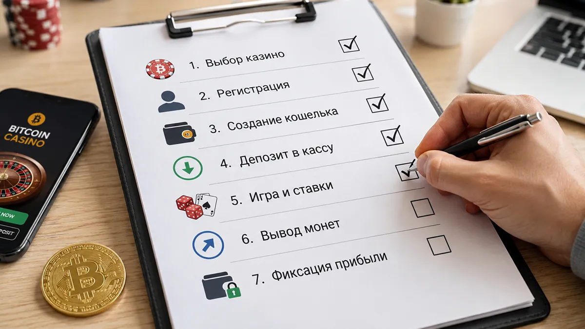 Пошаговый чек-лист пути игрока в биткоин-казино